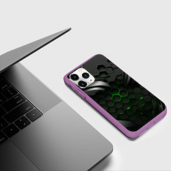 Чехол iPhone 11 Pro матовый Черные плиты и зеленая сетка, цвет: 3D-фиолетовый — фото 2