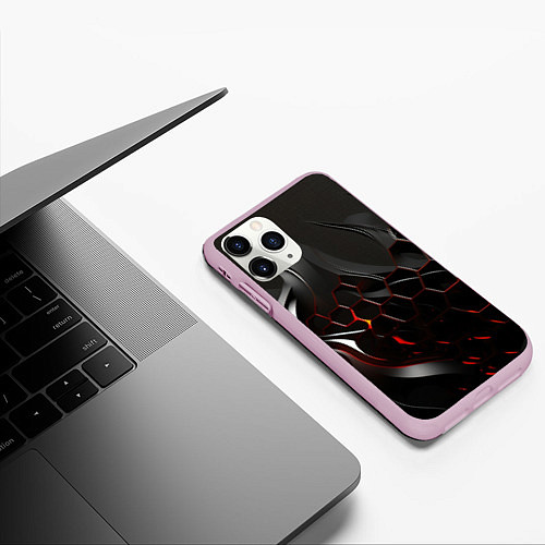 Чехол iPhone 11 Pro матовый Черно-красные плиты / 3D-Розовый – фото 3
