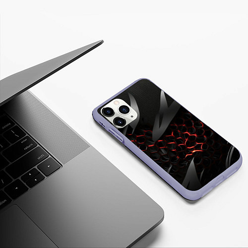 Чехол iPhone 11 Pro матовый Black and red abstract / 3D-Светло-сиреневый – фото 3