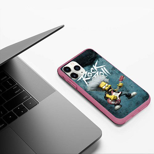 Чехол iPhone 11 Pro матовый Rock n roll style Simpsons / 3D-Малиновый – фото 3