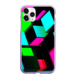 Чехол iPhone 11 Pro матовый Неоновые светящиеся кубики, цвет: 3D-светло-сиреневый