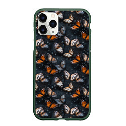 Чехол iPhone 11 Pro матовый Бабочки и капли - паттерн, цвет: 3D-темно-зеленый
