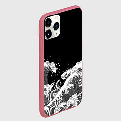 Чехол iPhone 11 Pro матовый Японские волны на темном фоне, цвет: 3D-малиновый — фото 2