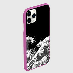 Чехол iPhone 11 Pro матовый Японские волны на темном фоне, цвет: 3D-фиолетовый — фото 2