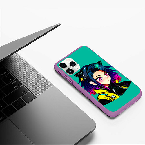 Чехол iPhone 11 Pro матовый Anime Cyberpunk Girl / 3D-Фиолетовый – фото 3