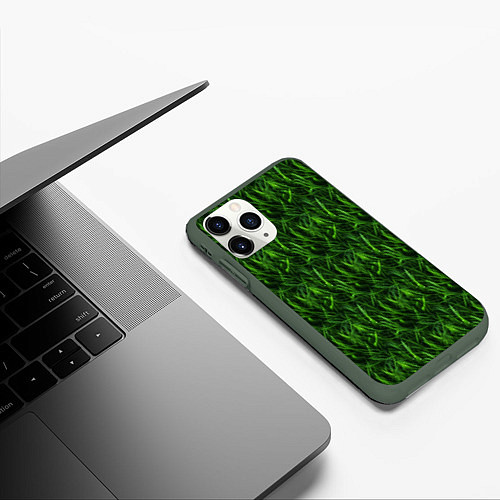 Чехол iPhone 11 Pro матовый Сочный узор из зеленой травки / 3D-Темно-зеленый – фото 3