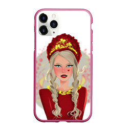 Чехол iPhone 11 Pro матовый Девушка с косичками в красном кокошнике