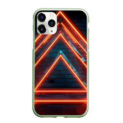 Чехол iPhone 11 Pro матовый Треугольные неоновые линии, цвет: 3D-салатовый