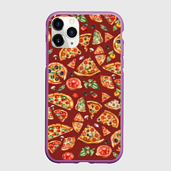 Чехол iPhone 11 Pro матовый Кусочки пиццы ассорти - акварельный паттерн, цвет: 3D-фиолетовый
