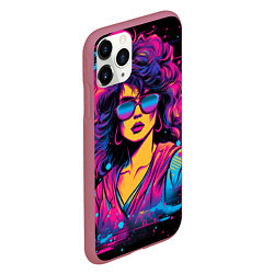 Чехол iPhone 11 Pro матовый Lady - retrowave style, цвет: 3D-малиновый — фото 2