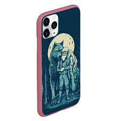 Чехол iPhone 11 Pro матовый Старик с волком, цвет: 3D-малиновый — фото 2