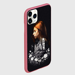 Чехол iPhone 11 Pro матовый Воспоминания о любви Девушка цветы и замок, цвет: 3D-малиновый — фото 2