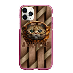 Чехол iPhone 11 Pro матовый Кошка лукошка мем, цвет: 3D-малиновый