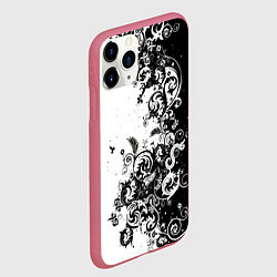 Чехол iPhone 11 Pro матовый Черно-белая птица среди узорчатых цветов, цвет: 3D-малиновый — фото 2