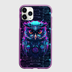 Чехол iPhone 11 Pro матовый Сова в стиле киберпанк, цвет: 3D-фиолетовый