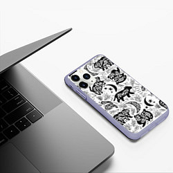 Чехол iPhone 11 Pro матовый Веточки и лесные звери - паттерн, цвет: 3D-светло-сиреневый — фото 2