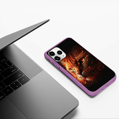 Чехол iPhone 11 Pro матовый Огненный рыжий кот / 3D-Фиолетовый – фото 3