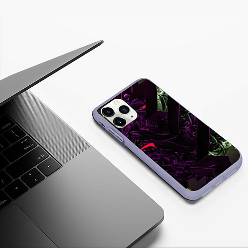 Чехол iPhone 11 Pro матовый Фиолетовая текстура с зелеными вставками / 3D-Светло-сиреневый – фото 3