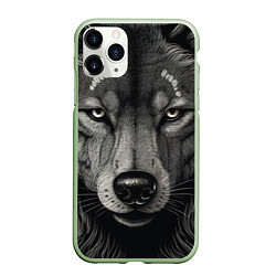 Чехол iPhone 11 Pro матовый Волк в стиле тату, цвет: 3D-салатовый