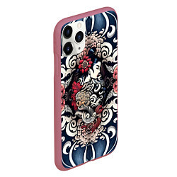 Чехол iPhone 11 Pro матовый Irezumi style: девушка и синие узоры, цвет: 3D-малиновый — фото 2