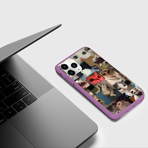 Чехол iPhone 11 Pro матовый Мемные котики / 3D-Фиолетовый – фото 3
