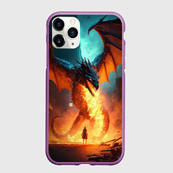 Чехол iPhone 11 Pro матовый Огненный дракон и рыцарь, цвет: 3D-фиолетовый