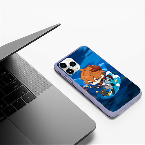 Чехол iPhone 11 Pro матовый Тарталья Геншин Импакт / 3D-Светло-сиреневый – фото 3