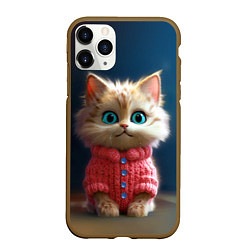 Чехол iPhone 11 Pro матовый Котик в розовом свитере, цвет: 3D-коричневый