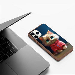 Чехол iPhone 11 Pro матовый Котик в розовом свитере, цвет: 3D-коричневый — фото 2