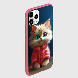 Чехол iPhone 11 Pro матовый Котик в розовом свитере, цвет: 3D-малиновый — фото 2