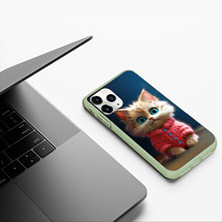 Чехол iPhone 11 Pro матовый Котик в розовом свитере, цвет: 3D-салатовый — фото 2