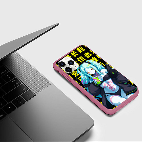 Чехол iPhone 11 Pro матовый Ребекка - аниме Киберпанк / 3D-Малиновый – фото 3