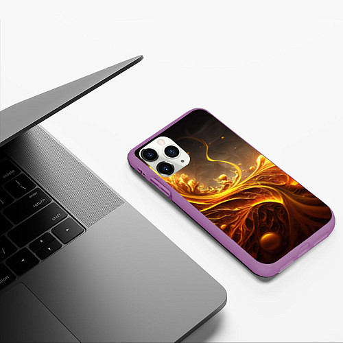 Чехол iPhone 11 Pro матовый Желтые абстрактные узоры / 3D-Фиолетовый – фото 3