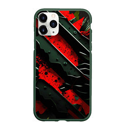 Чехол iPhone 11 Pro матовый Черные плашки на красном фоне, цвет: 3D-темно-зеленый