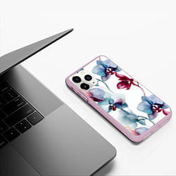 Чехол iPhone 11 Pro матовый Голубая орхидея акварель - паттерн, цвет: 3D-розовый — фото 2