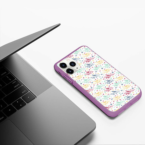Чехол iPhone 11 Pro матовый Весенний паттерн с птицами / 3D-Фиолетовый – фото 3