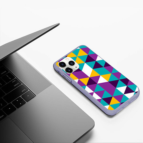 Чехол iPhone 11 Pro матовый Разноцветный ромбический паттерн / 3D-Светло-сиреневый – фото 3