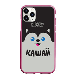 Чехол iPhone 11 Pro матовый Kawaii Husky, цвет: 3D-малиновый