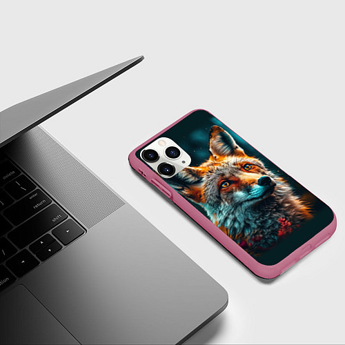 Чехол iPhone 11 Pro матовый Лисица фотореализм / 3D-Малиновый – фото 3