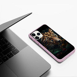 Чехол iPhone 11 Pro матовый Леопард фотореализм, цвет: 3D-розовый — фото 2