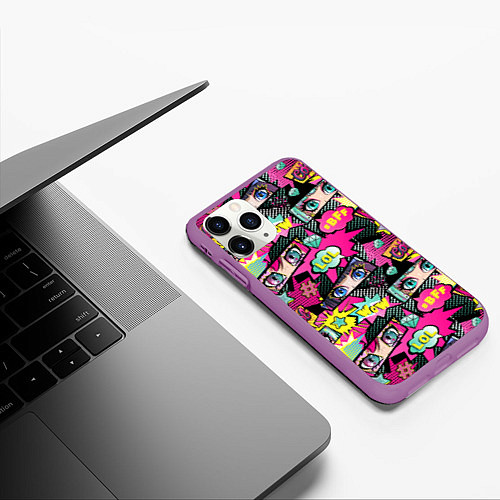 Чехол iPhone 11 Pro матовый Глаза аниме-девушки: cool pattern / 3D-Фиолетовый – фото 3