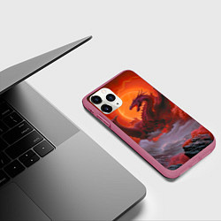 Чехол iPhone 11 Pro матовый Дракон и кровавая луна, цвет: 3D-малиновый — фото 2