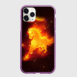 Чехол iPhone 11 Pro матовый Огненный конь мчится, цвет: 3D-фиолетовый