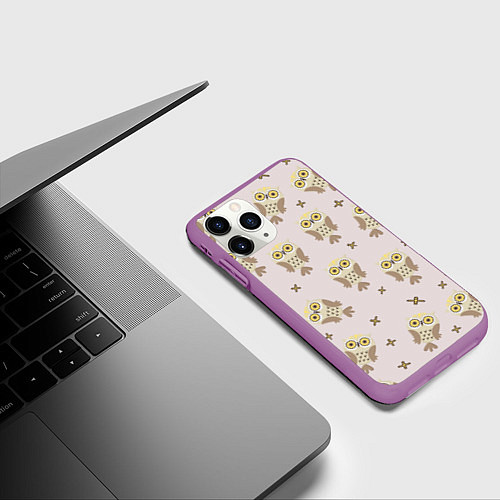 Чехол iPhone 11 Pro матовый Сова и знак плюс / 3D-Фиолетовый – фото 3