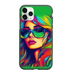 Чехол iPhone 11 Pro матовый Девушка с разноцветными волосами, цвет: 3D-темно-зеленый