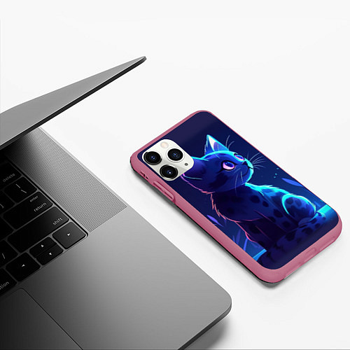 Чехол iPhone 11 Pro матовый Рисованный котенок / 3D-Малиновый – фото 3