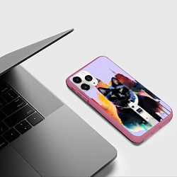 Чехол iPhone 11 Pro матовый Чёрный котяра в Нью-Йорке, цвет: 3D-малиновый — фото 2