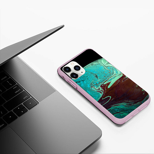 Чехол iPhone 11 Pro матовый Часть иссушённой планеты и космос / 3D-Розовый – фото 3