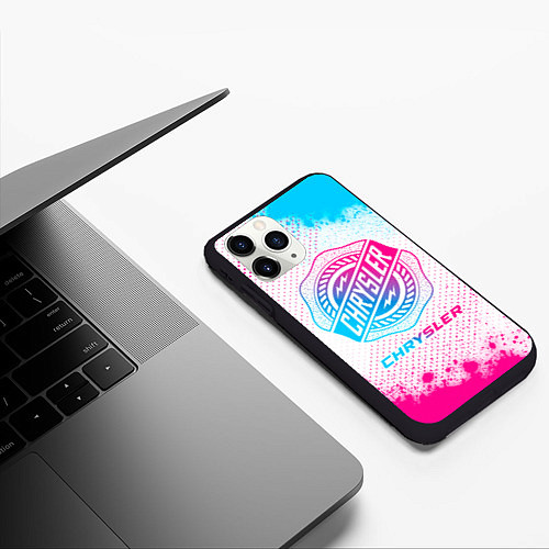 Чехол iPhone 11 Pro матовый Chrysler neon gradient style / 3D-Черный – фото 3