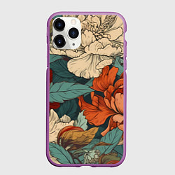 Чехол iPhone 11 Pro матовый Цветущие пионы, цвет: 3D-фиолетовый